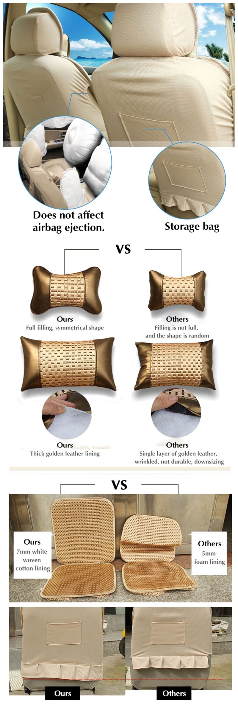 Universal Car Breathable Seat Cover Auto SUV Protector Cushion W/Pillow Summer
