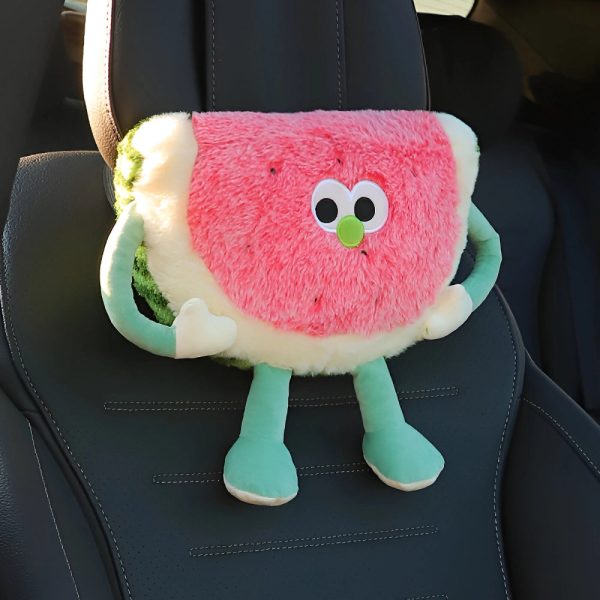 Cute Watermelon Design Headrest & Lumbar Support Pillow for Car Comfort - Image 3