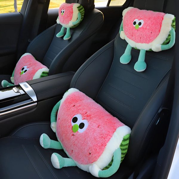 Cute Watermelon Design Headrest & Lumbar Support Pillow for Car Comfort - Image 4