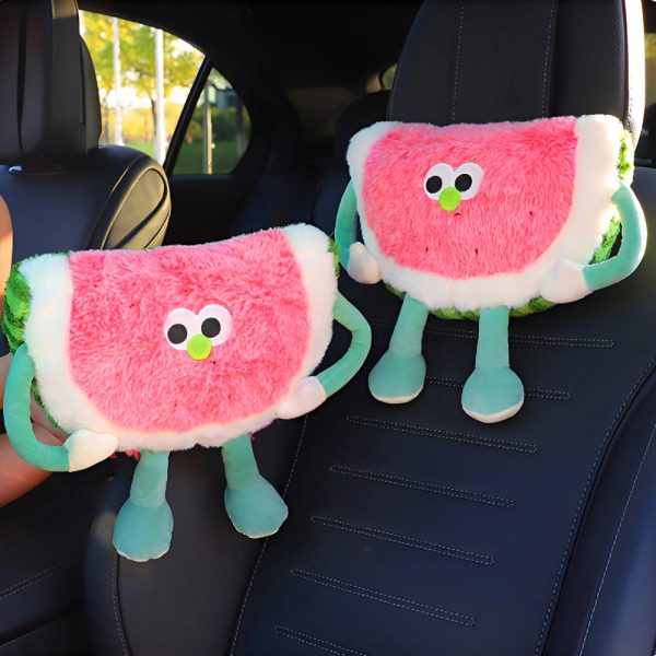 Cute Watermelon Design Headrest & Lumbar Support Pillow for Car Comfort - Image 5
