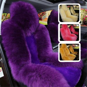 Universal Sheepskin Fur Car Seat Cover - Warm and Soft Wool Front Seat Cushion for Auto Interiors