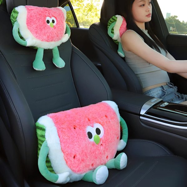 Cute Watermelon Design Headrest & Lumbar Support Pillow for Car Comfort - Image 6